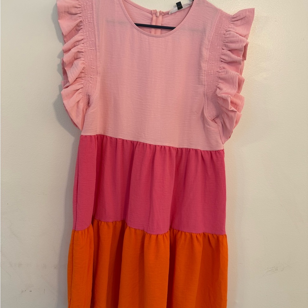 Vibrant Pink and Orange Ruffled Dress